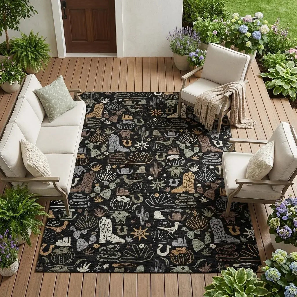 9' X 12' Black And Gray Cactus Washable Indoor Outdoor Area Rug Homeroots Outdoor
