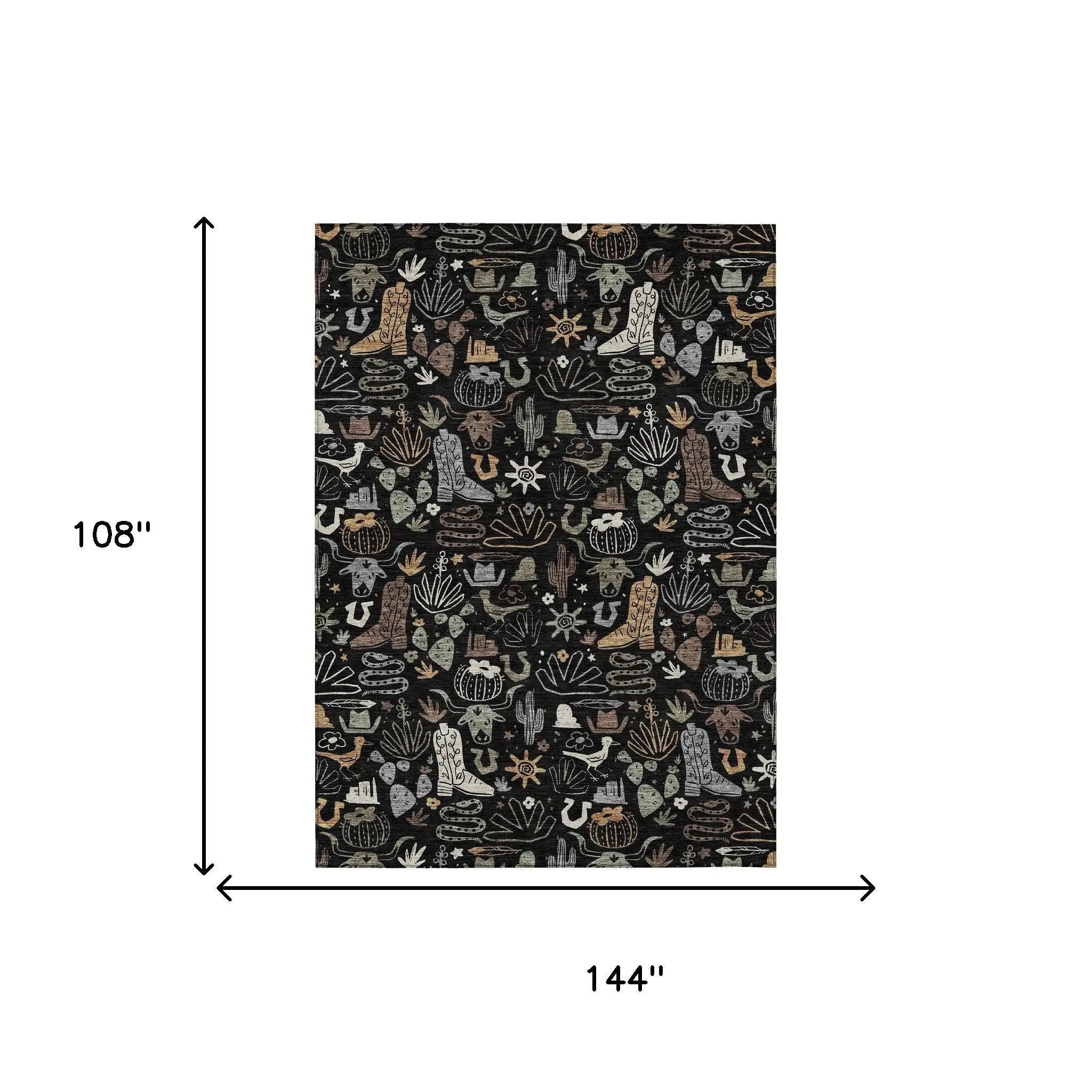 9' X 12' Black And Gray Cactus Washable Indoor Outdoor Area Rug Homeroots Outdoor