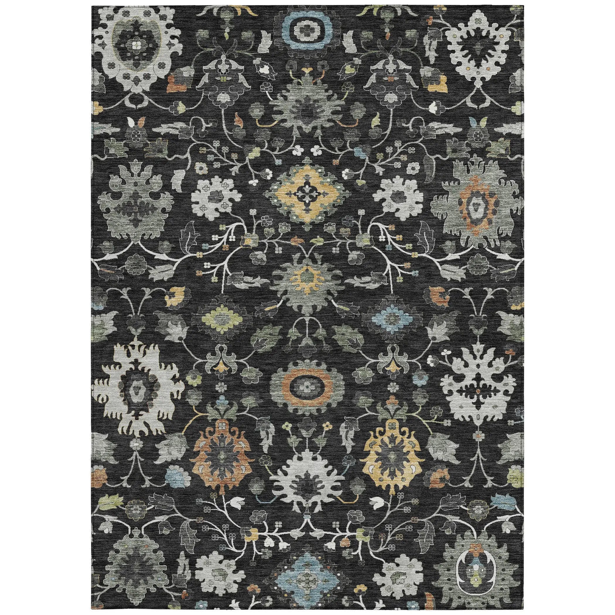 9' X 12' Black And Gray Floral Medallion Washable Indoor Outdoor Area Rug Homeroots Outdoor
