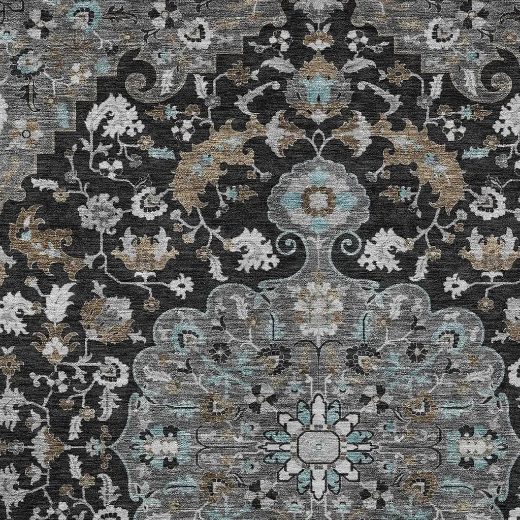 9' X 12' Black And Gray Floral Medallion Washable Indoor Outdoor Area Rug Homeroots Outdoor