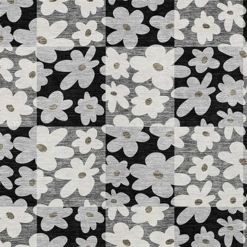 9' X 12' Black And Gray Floral Washable Indoor Outdoor Area Rug Homeroots Outdoor