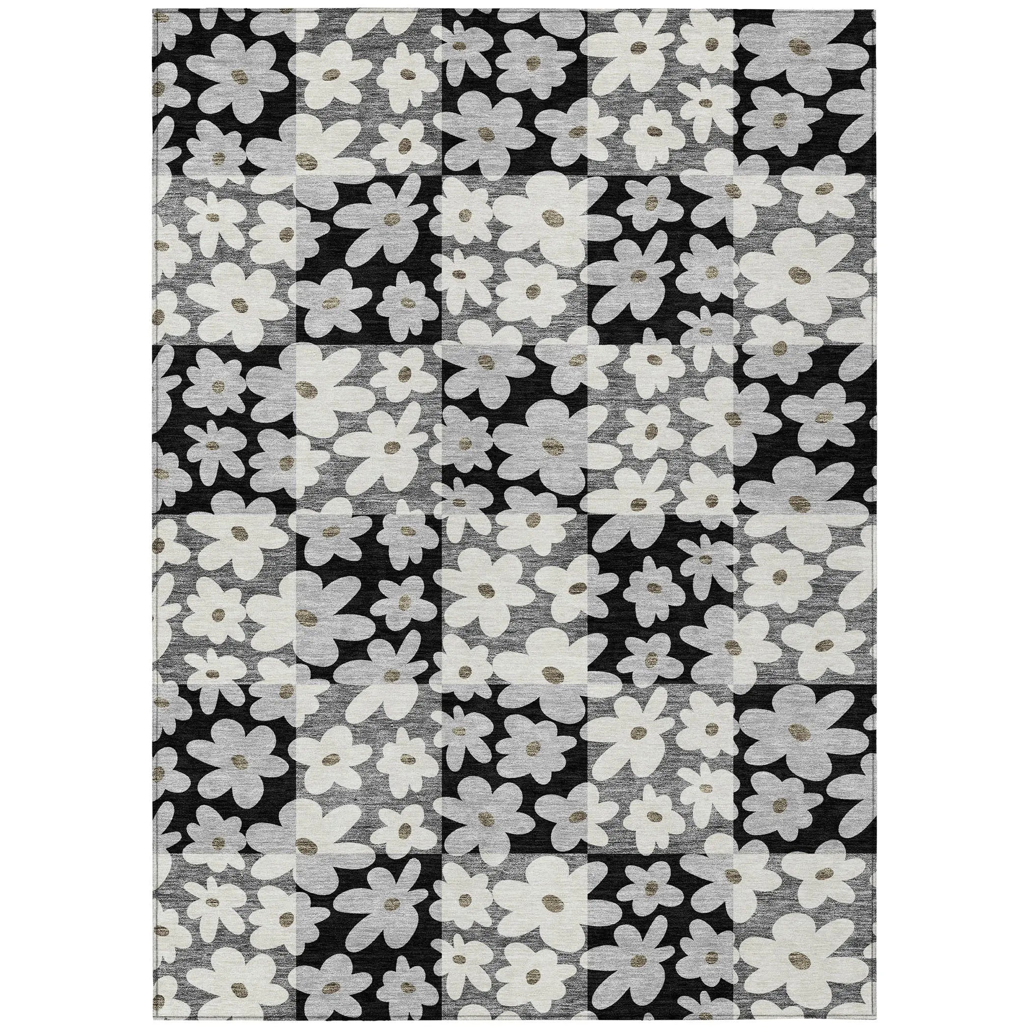 9' X 12' Black And Gray Floral Washable Indoor Outdoor Area Rug Homeroots Outdoor