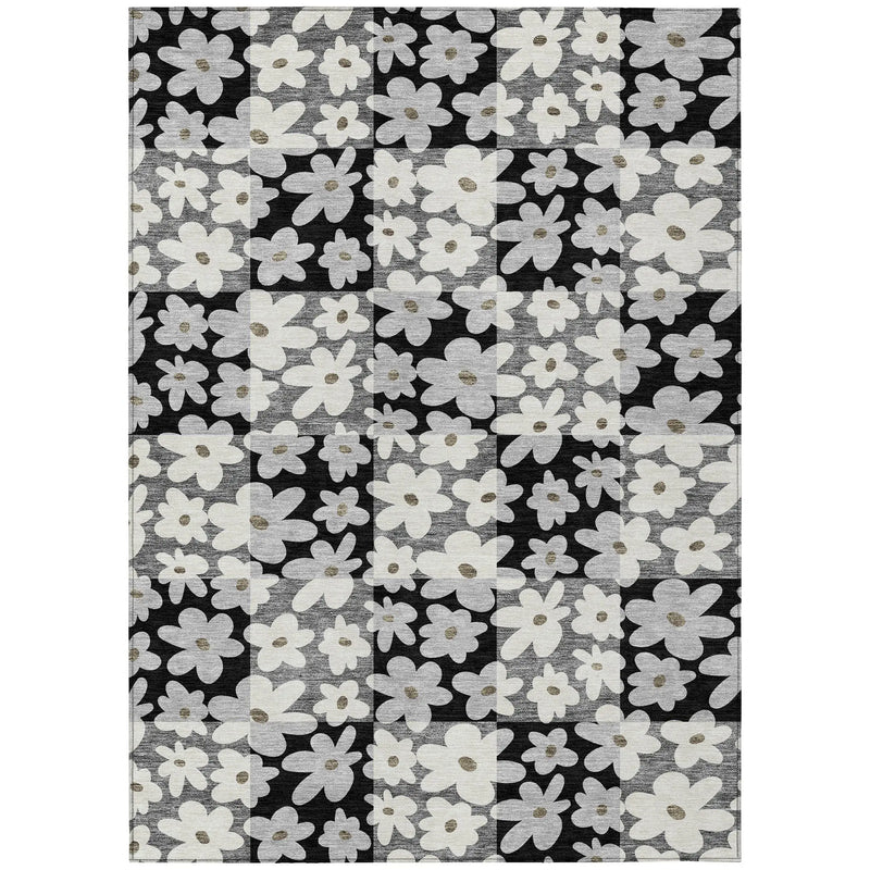 9' X 12' Black And Gray Floral Washable Indoor Outdoor Area Rug Homeroots Outdoor