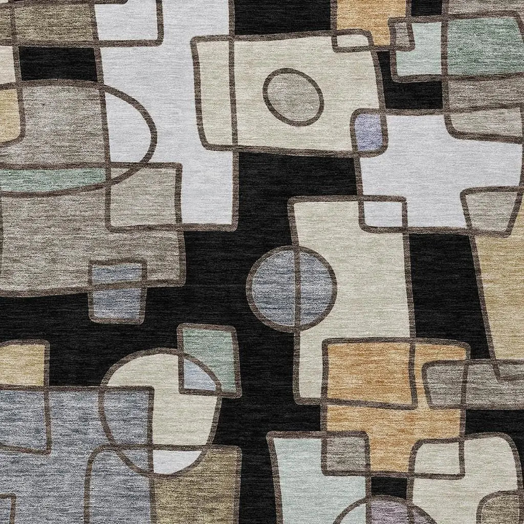 9' X 12' Black And Gray Geometric Washable Indoor Outdoor Area Rug Homeroots Outdoor