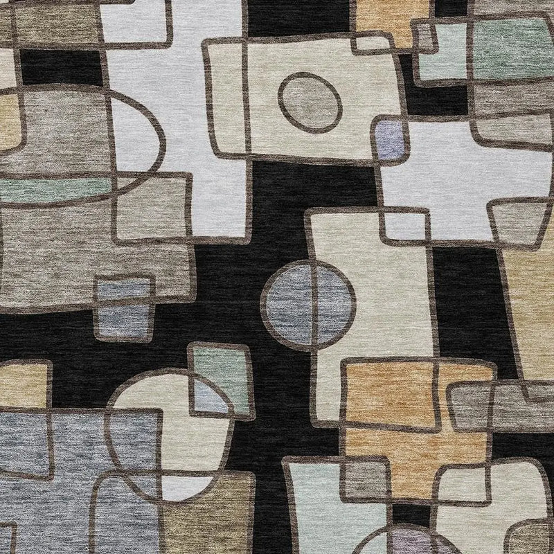 9' X 12' Black And Gray Geometric Washable Indoor Outdoor Area Rug Homeroots Outdoor