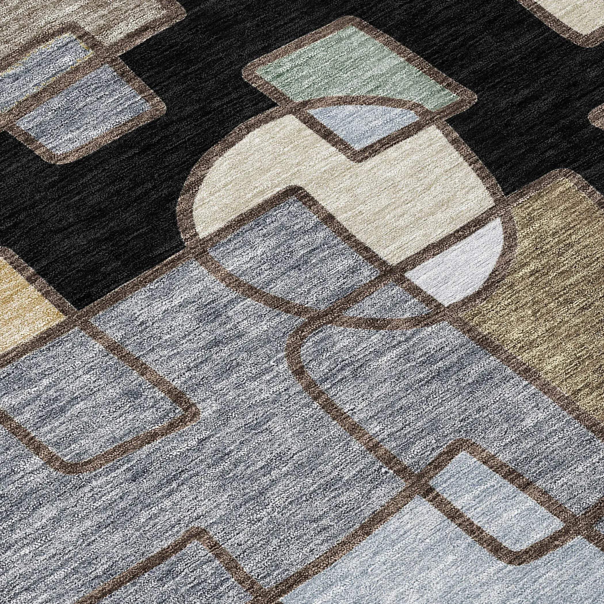 9' X 12' Black And Gray Geometric Washable Indoor Outdoor Area Rug Homeroots Outdoor