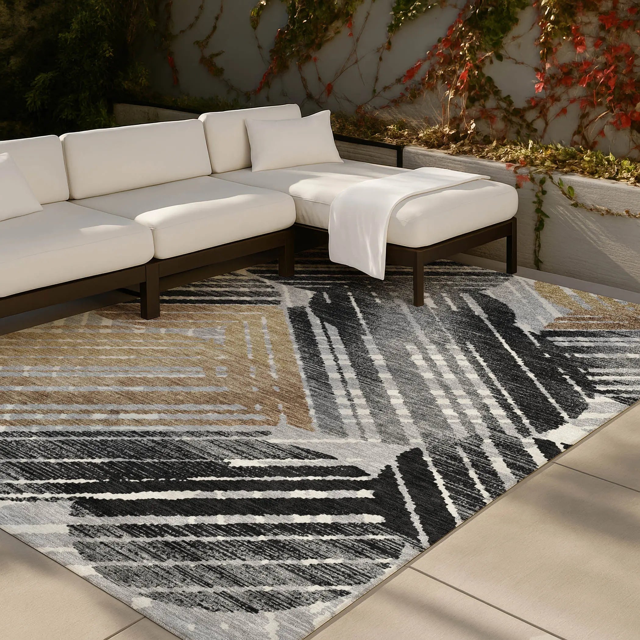 9' X 12' Black And Gray Geometric Washable Indoor Outdoor Area Rug Homeroots Outdoor