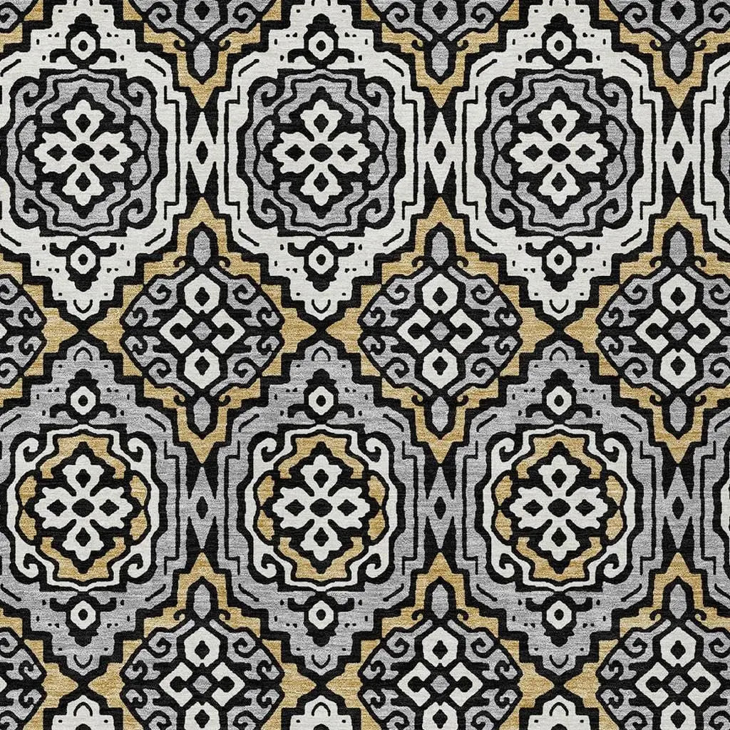 9' X 12' Black And Gray Tribal Washable Indoor Outdoor Area Rug Homeroots Outdoor