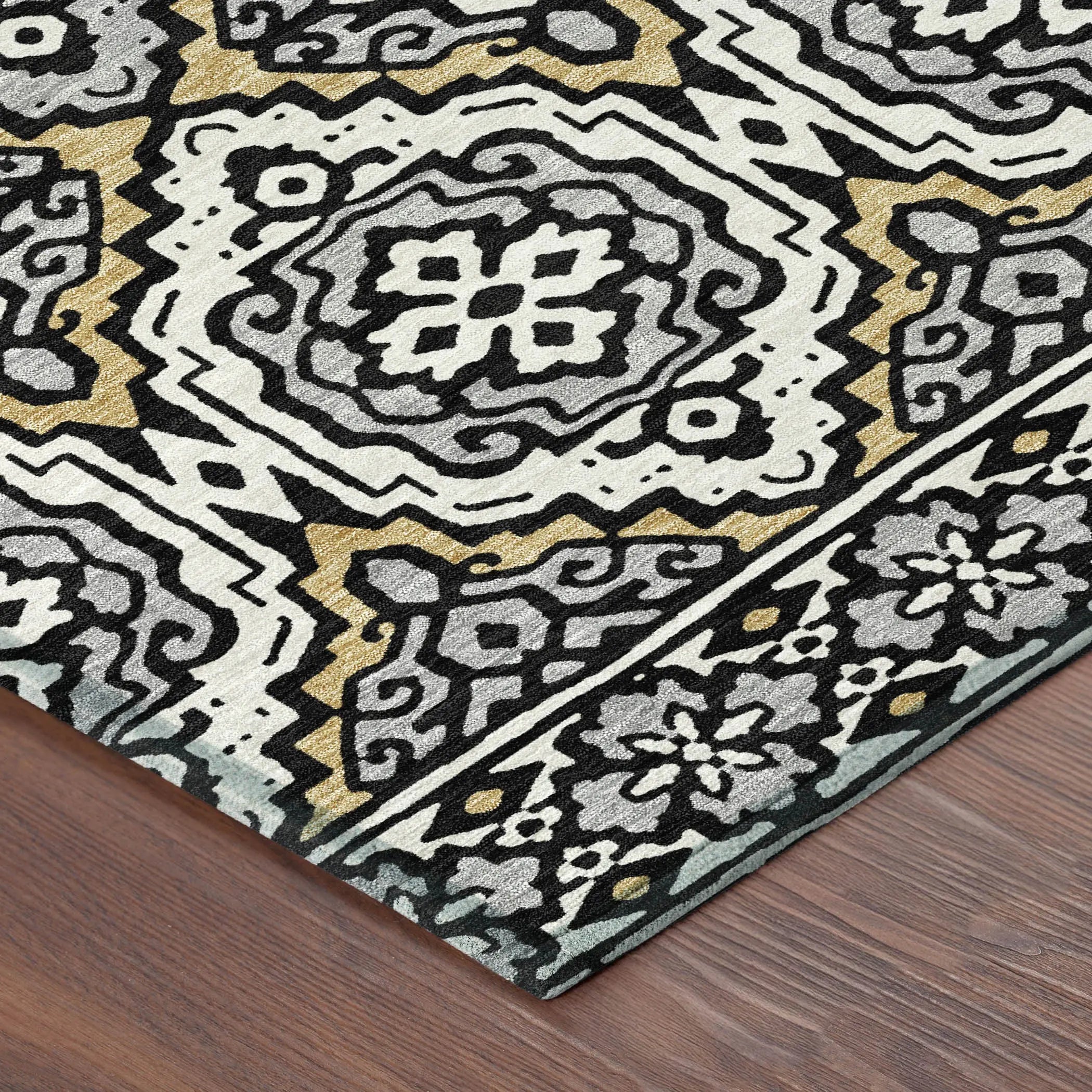 9' X 12' Black And Gray Tribal Washable Indoor Outdoor Area Rug Homeroots Outdoor