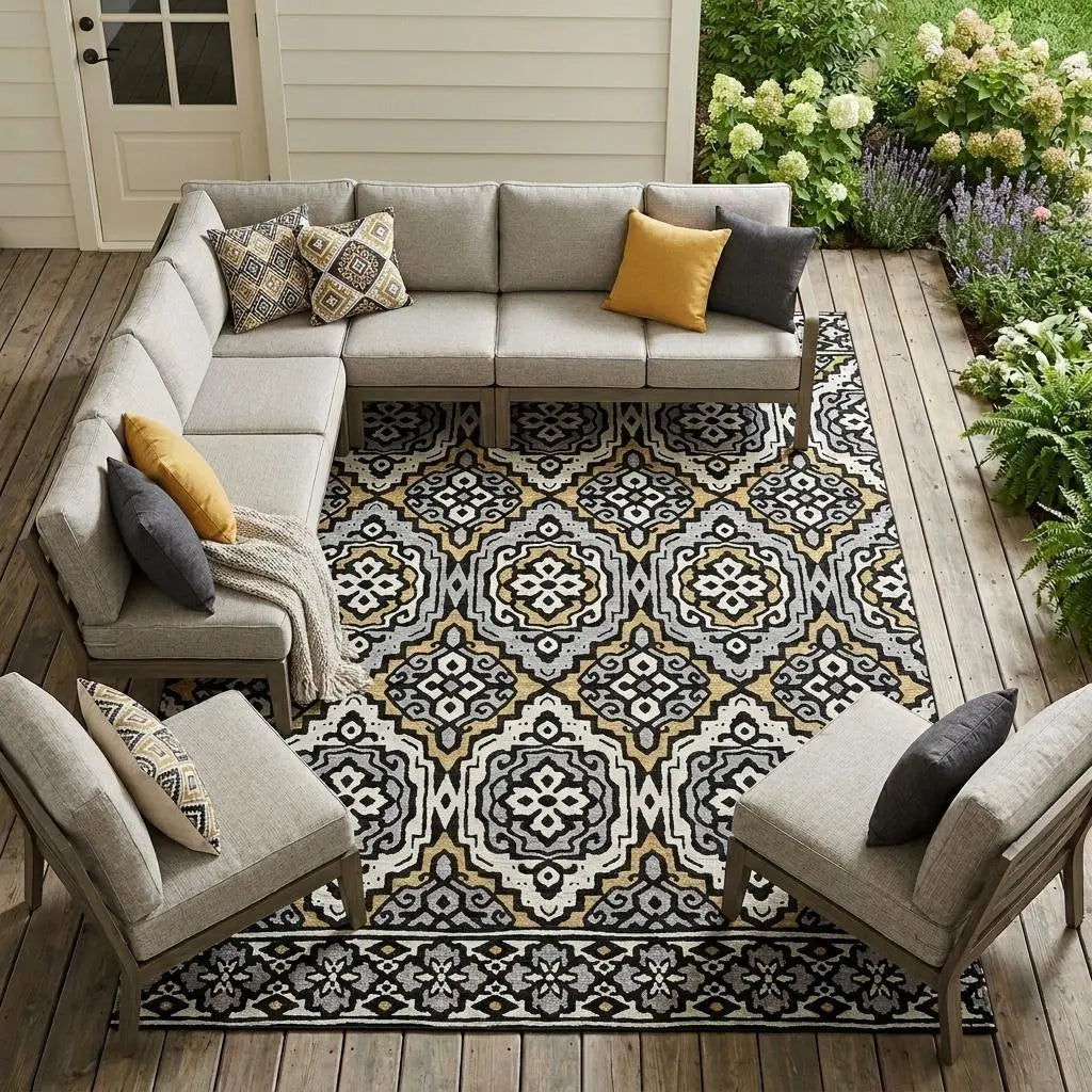9' X 12' Black And Gray Tribal Washable Indoor Outdoor Area Rug Homeroots Outdoor