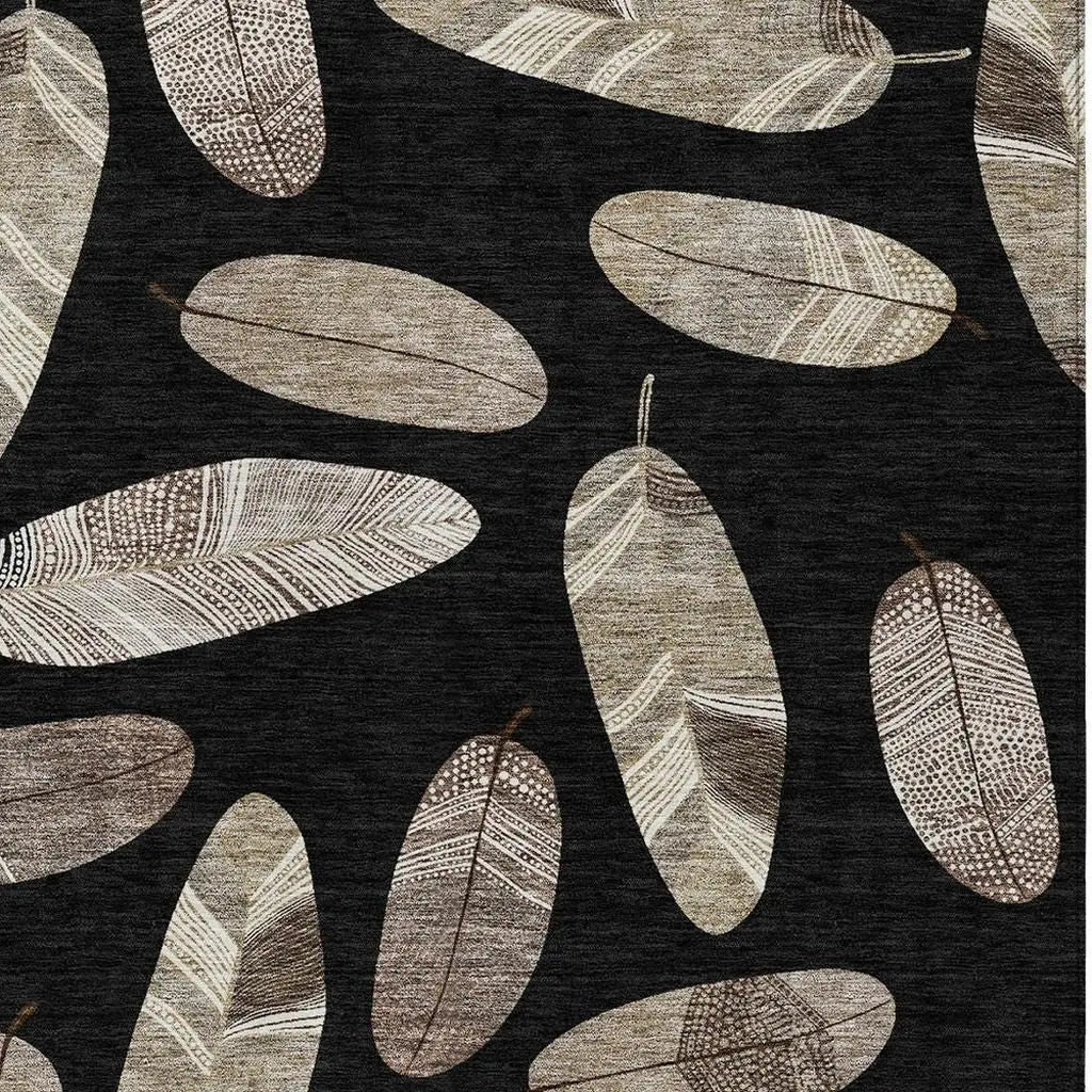 9' X 12' Black And Green Botanical Leaves Washable Indoor Outdoor Area Rug Homeroots Outdoor