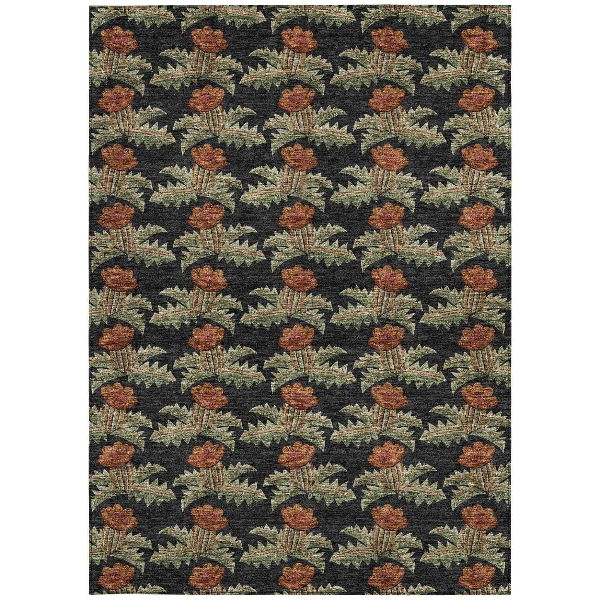 9' X 12' Black And Green Floral Washable Indoor Outdoor Area Rug Homeroots Outdoor