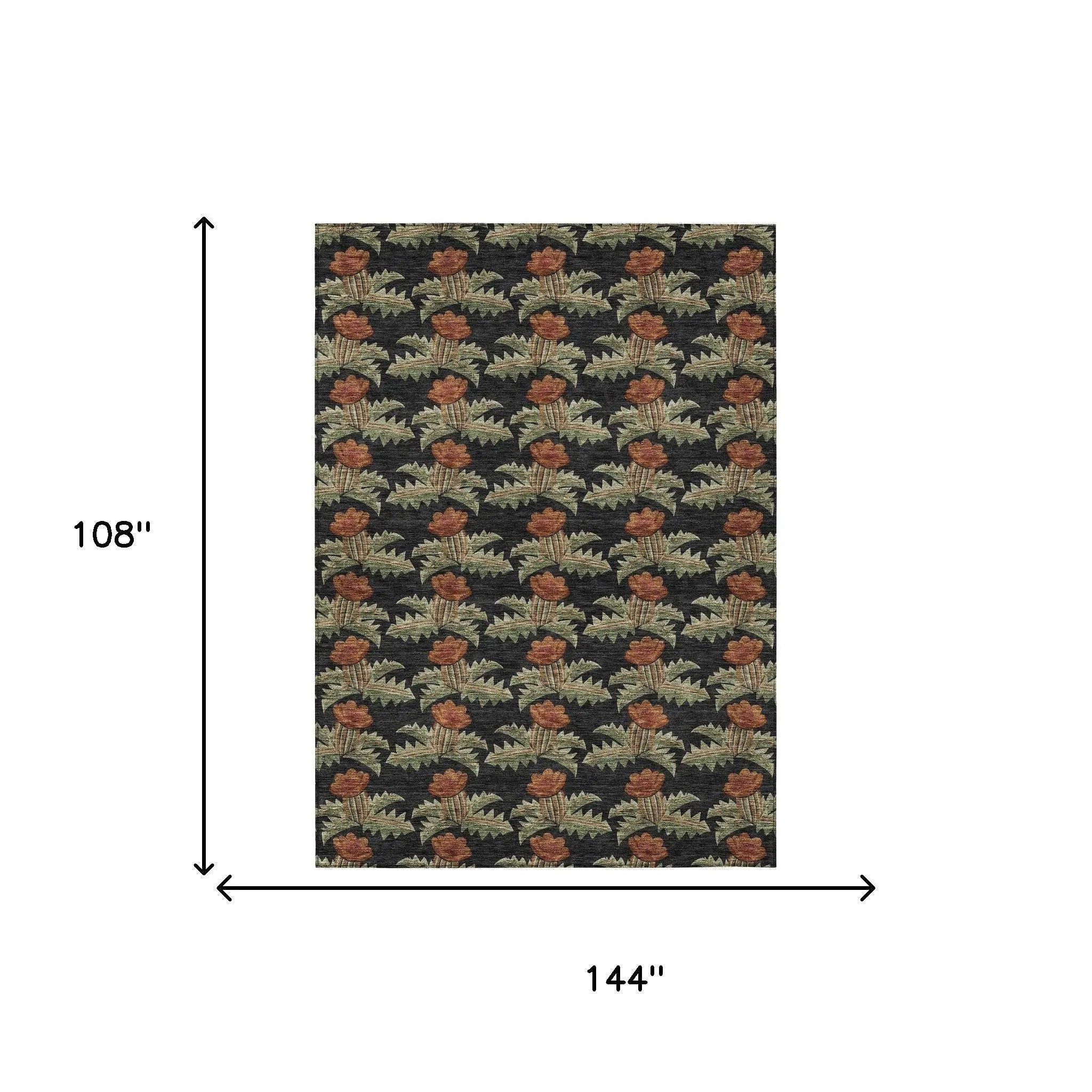 9' X 12' Black And Green Floral Washable Indoor Outdoor Area Rug Homeroots Outdoor