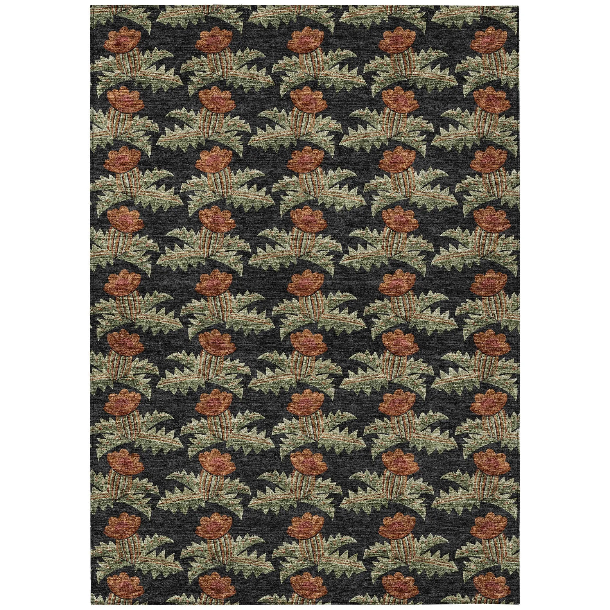 9' X 12' Black And Green Floral Washable Indoor Outdoor Area Rug Homeroots Outdoor
