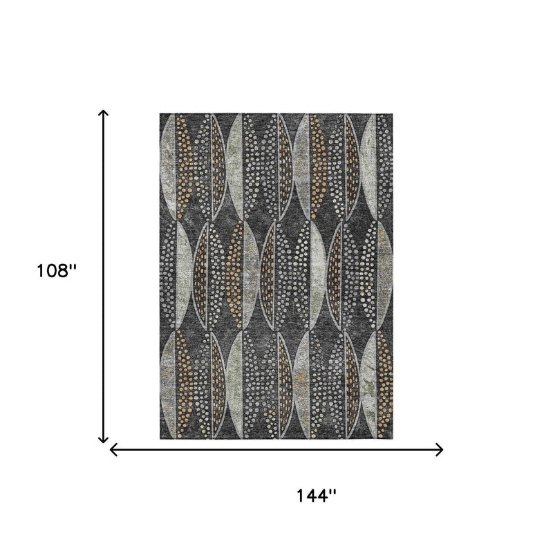 9' X 12' Black And Green Geometric Washable Indoor Outdoor Area Rug Homeroots Outdoor
