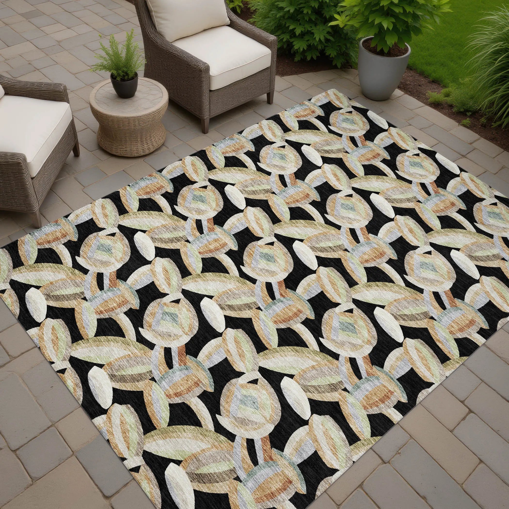 9' X 12' Black And Ivory Abstract Washable Indoor Outdoor Area Rug Homeroots Outdoor