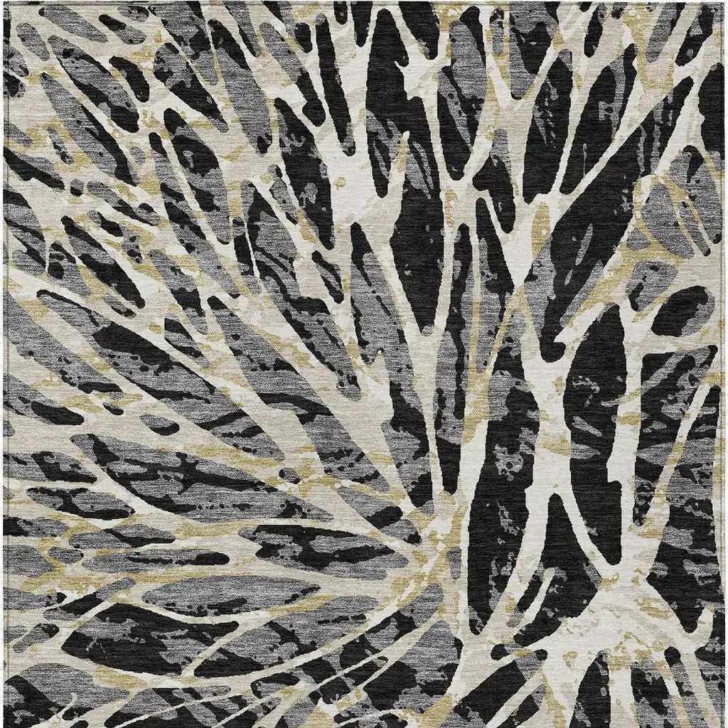 9' X 12' Black And Ivory Abstract Washable Indoor Outdoor Area Rug Homeroots Outdoor