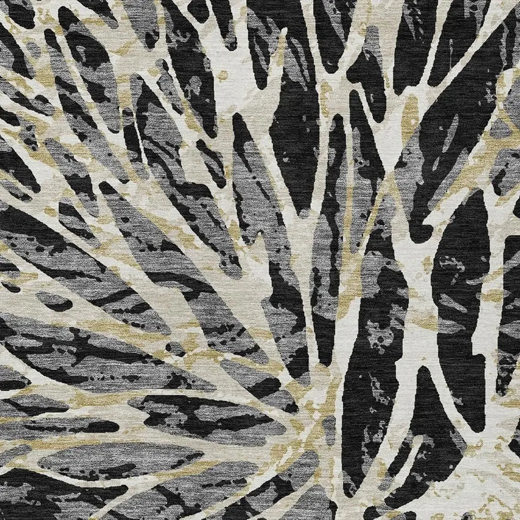 9' X 12' Black And Ivory Abstract Washable Indoor Outdoor Area Rug Homeroots Outdoor