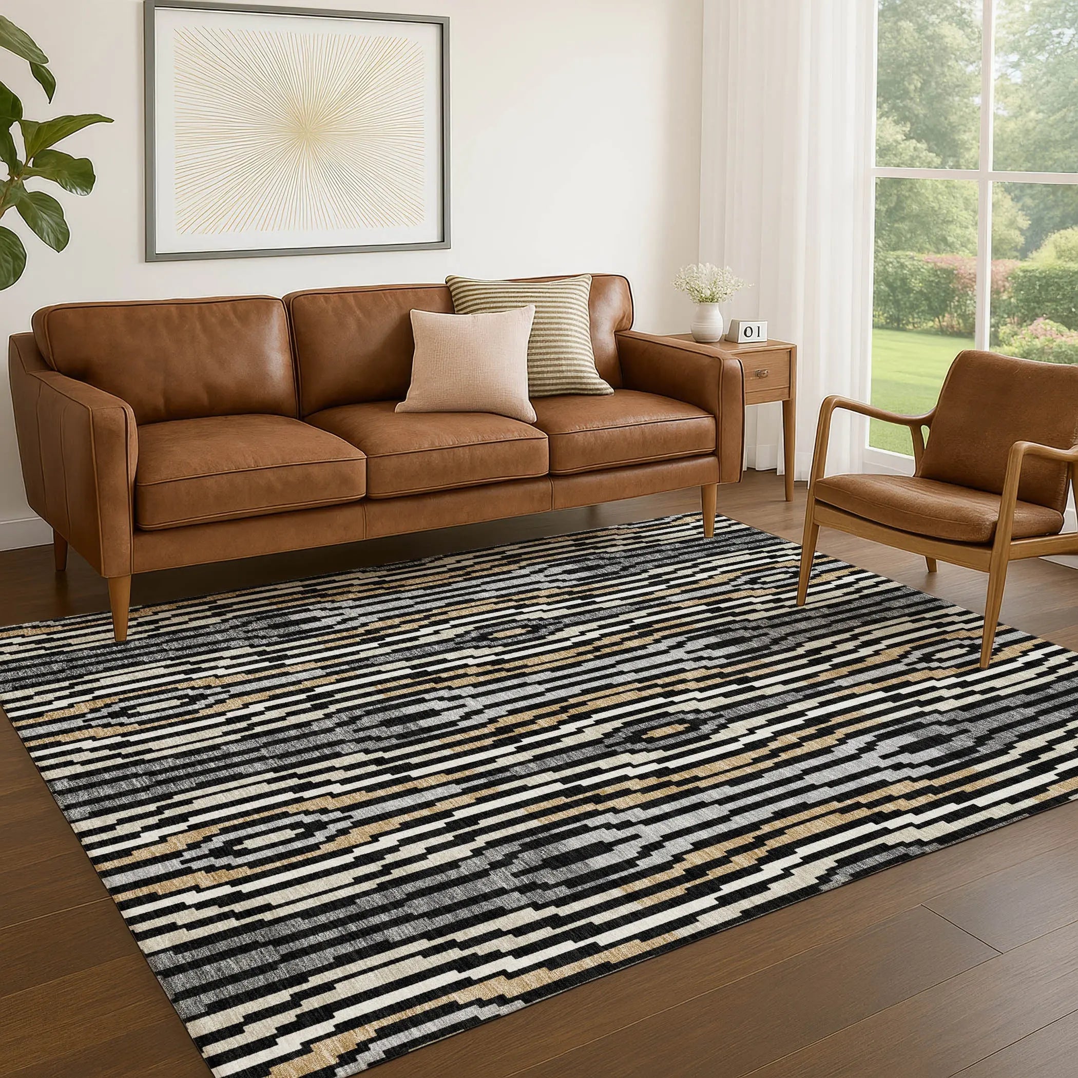 9' X 12' Black And Ivory Abstract Washable Indoor Outdoor Area Rug Homeroots Outdoor