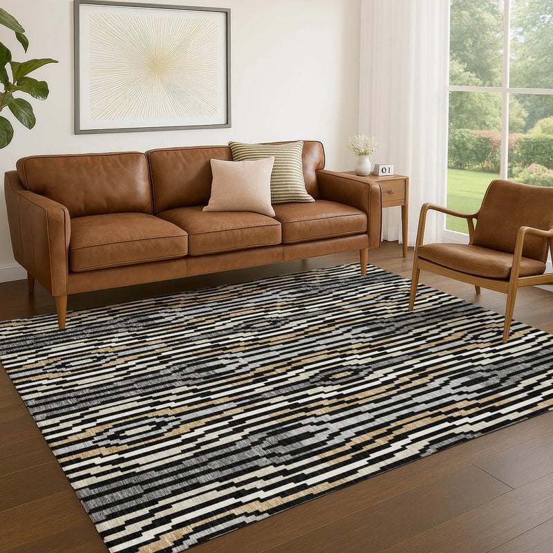 9' X 12' Black And Ivory Abstract Washable Indoor Outdoor Area Rug Homeroots Outdoor
