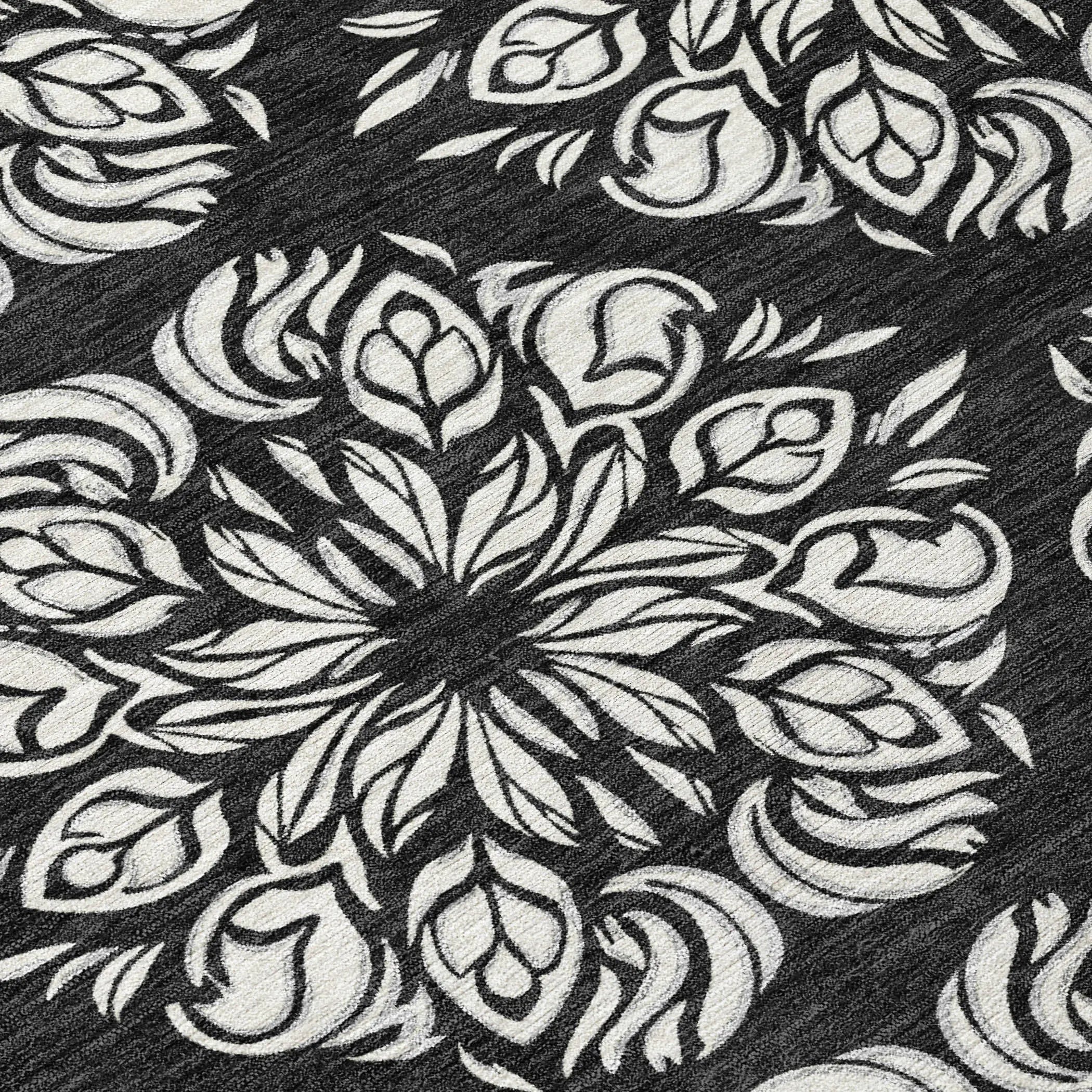 9' X 12' Black And Ivory Damask Washable Indoor Outdoor Area Rug Homeroots Outdoor