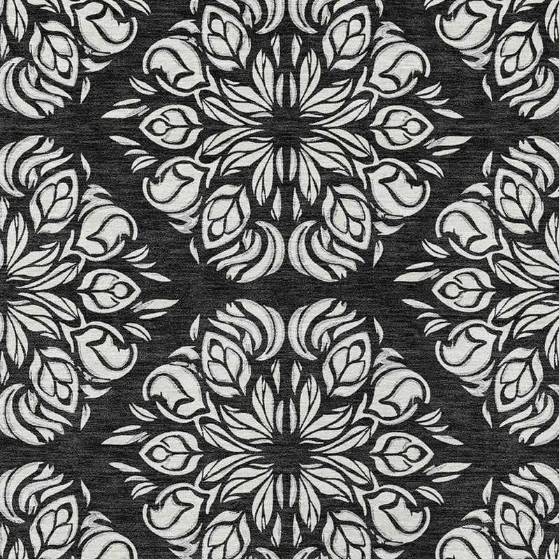 9' X 12' Black And Ivory Damask Washable Indoor Outdoor Area Rug Homeroots Outdoor
