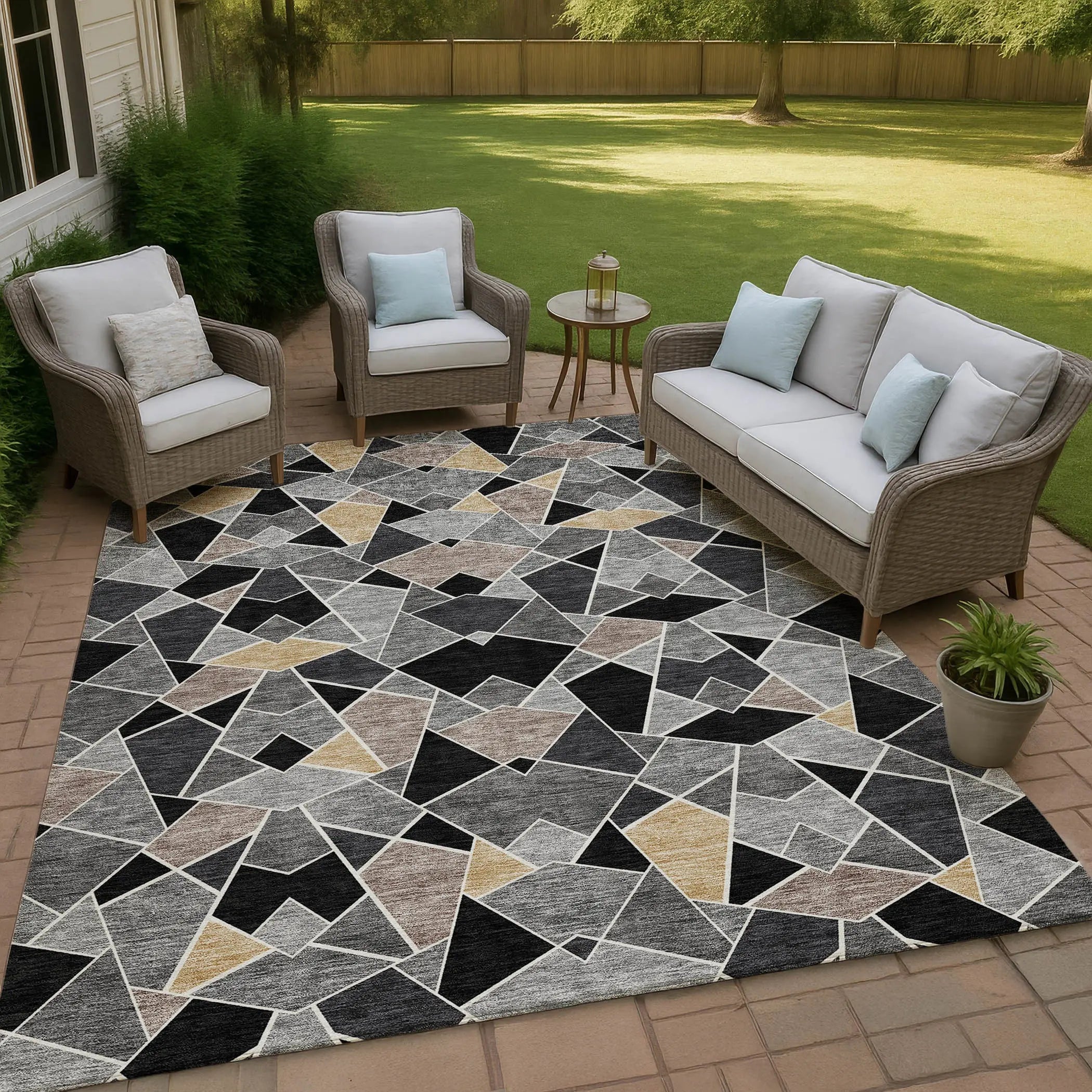9' X 12' Black And Ivory Geometric Washable Indoor Outdoor Area Rug Homeroots Outdoor