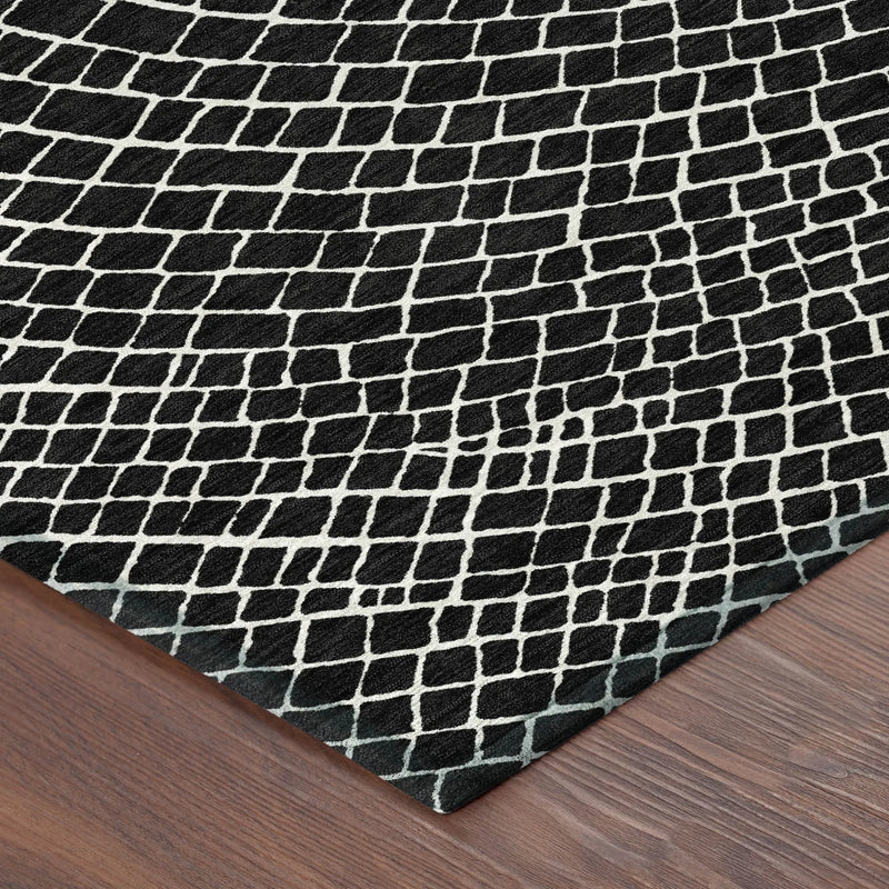 9' X 12' Black And Ivory Geometric Washable Indoor Outdoor Area Rug Homeroots Outdoor