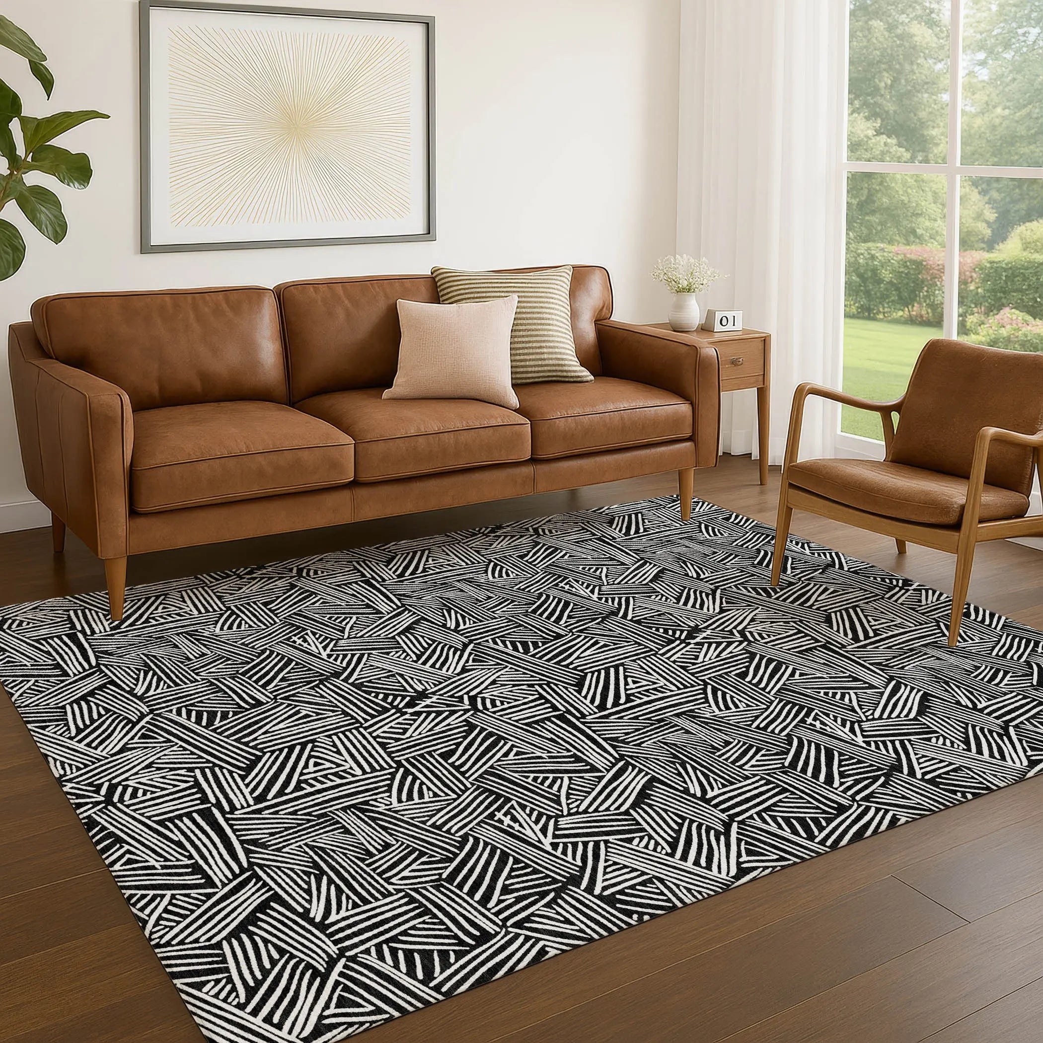 9' X 12' Black And Ivory Geometric Washable Indoor Outdoor Area Rug Homeroots Outdoor