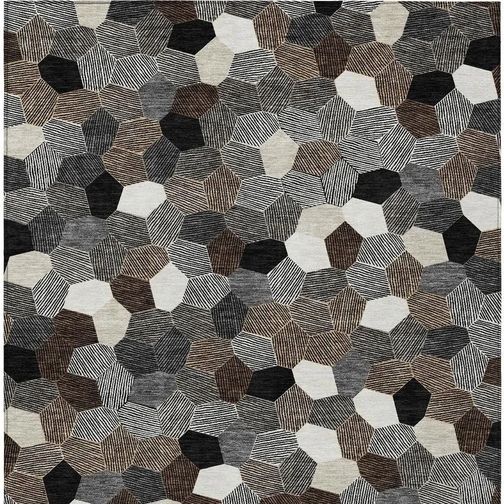 9' X 12' Black And Ivory Geometric Washable Indoor Outdoor Area Rug Homeroots Outdoor