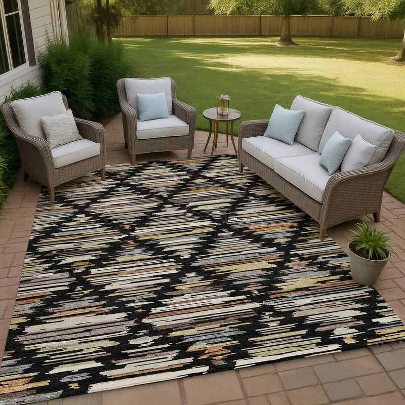 9' X 12' Black And Ivory Southwestern Washable Indoor Outdoor Area Rug Homeroots Outdoor