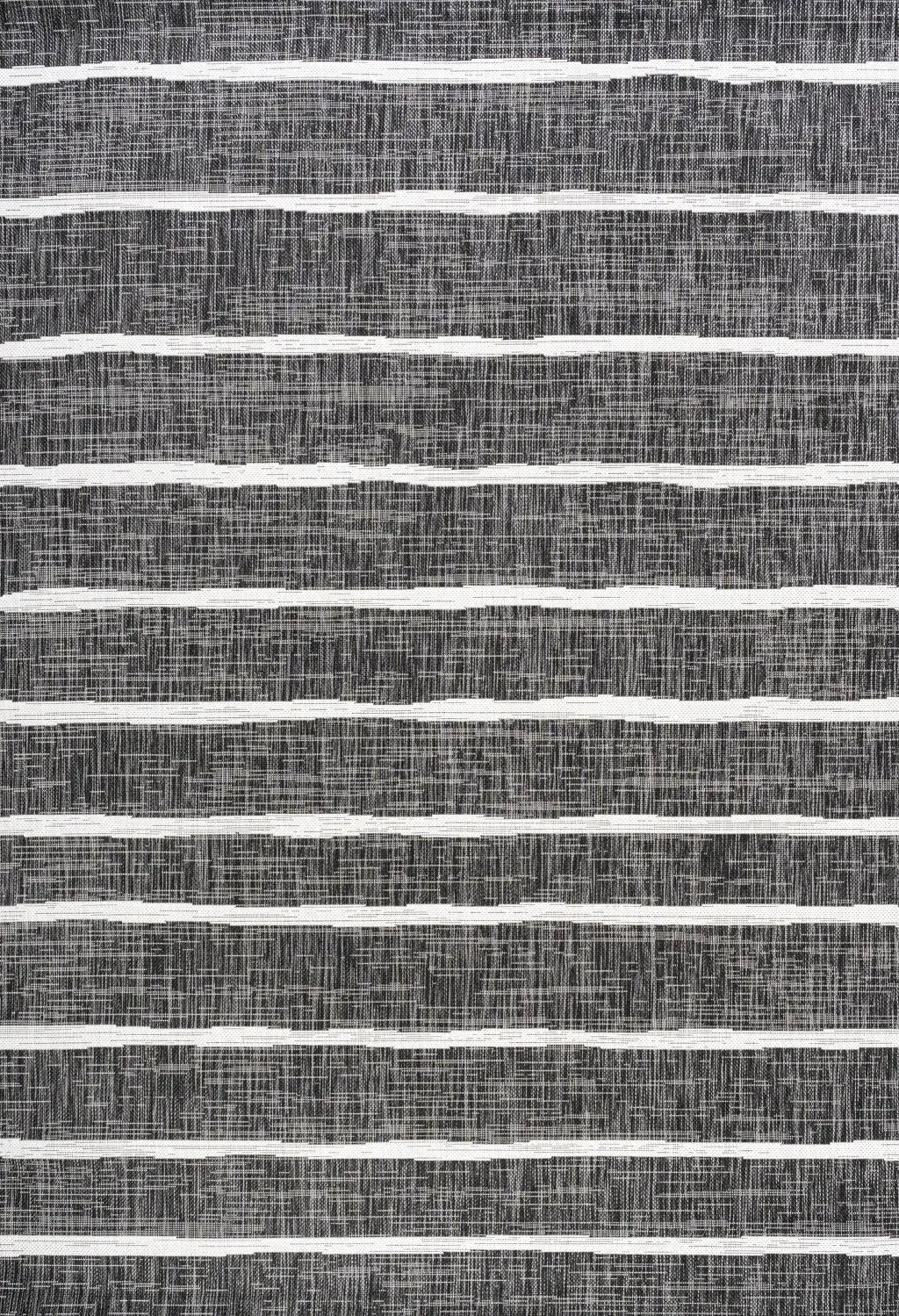 9' X 12' Black And Ivory Striped Indoor Outdoor Area Rug Homeroots Outdoor