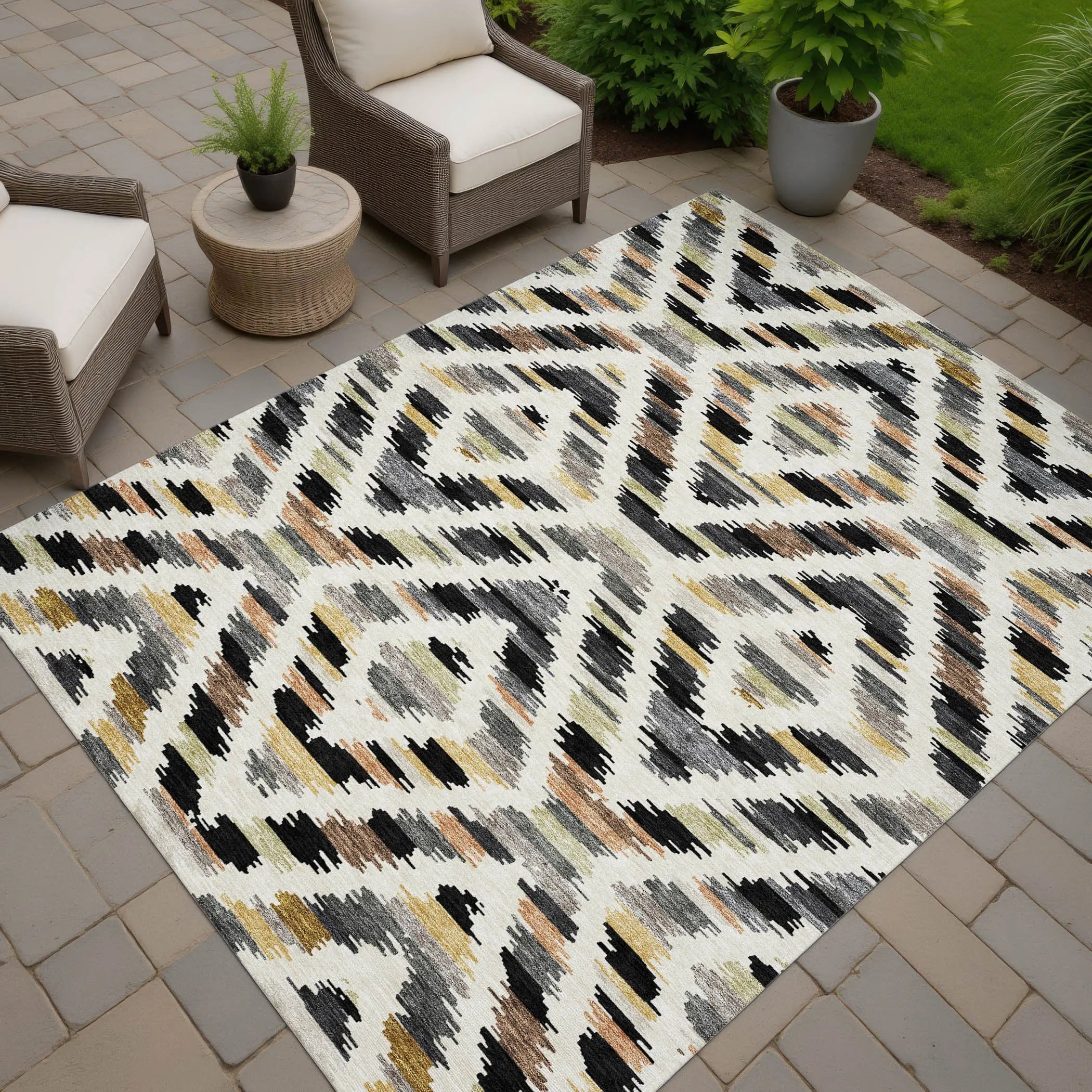 9' X 12' Black And Ivory Tribal Washable Indoor Outdoor Area Rug Homeroots Outdoor
