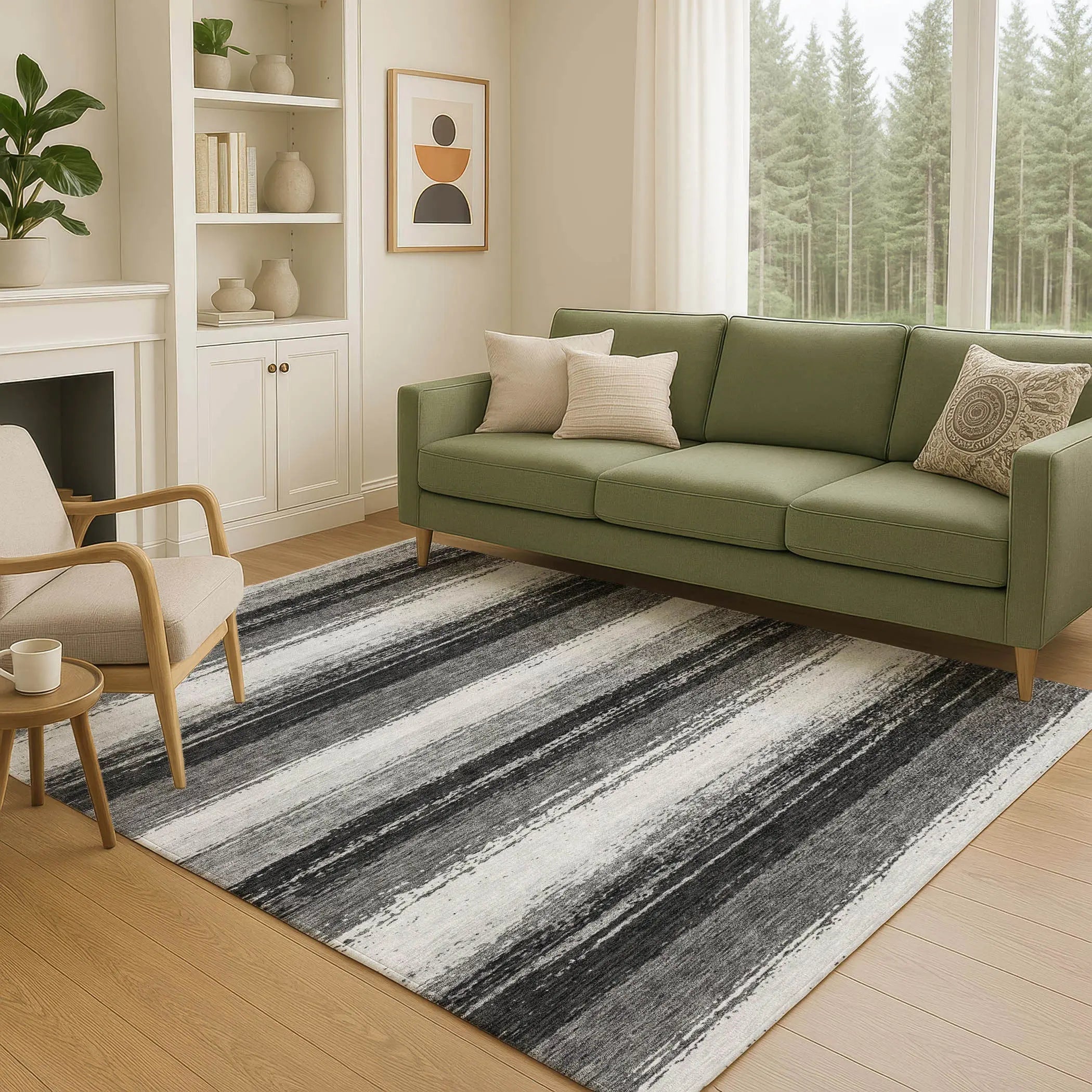 9' X 12' Black And Khaki Striped Washable Indoor Outdoor Area Rug Homeroots Outdoor