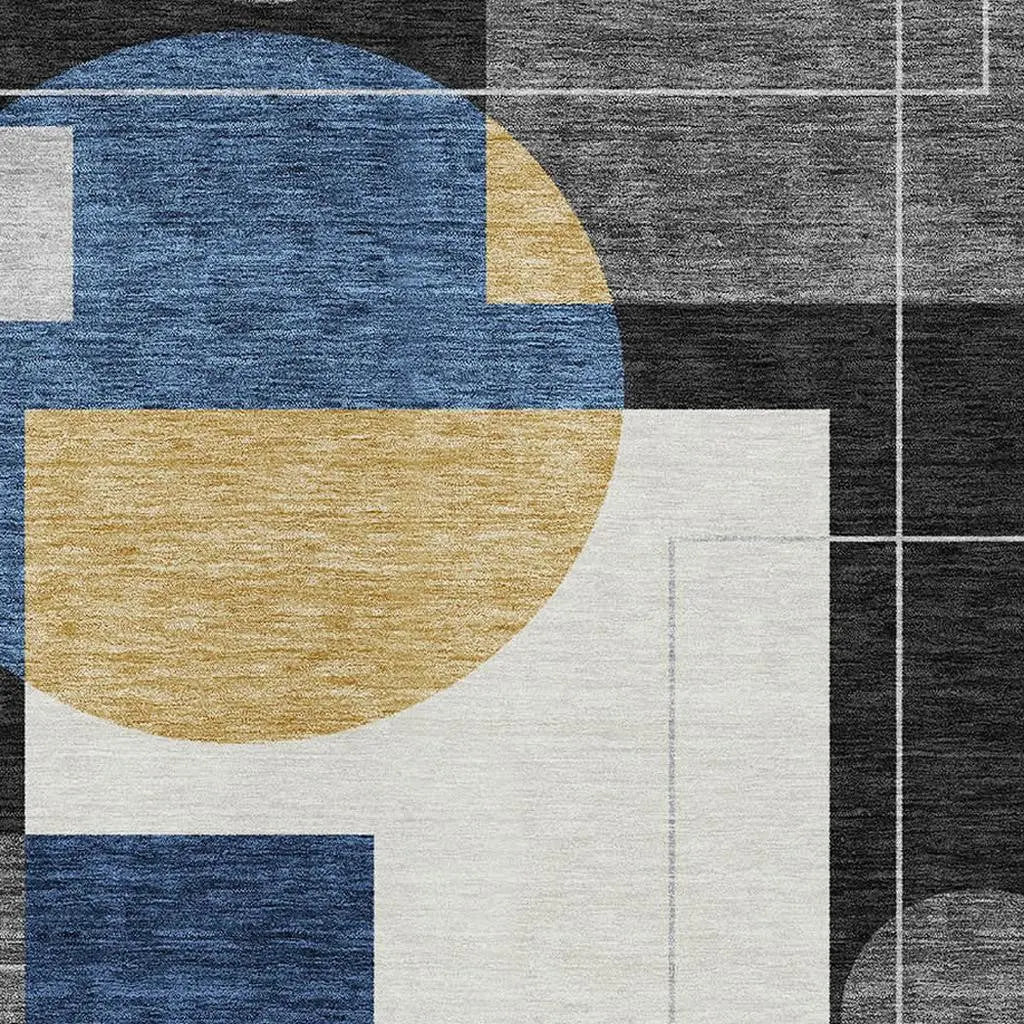 9' X 12' Black And Navy Blue Geometric Washable Indoor Outdoor Area Rug Homeroots Outdoor