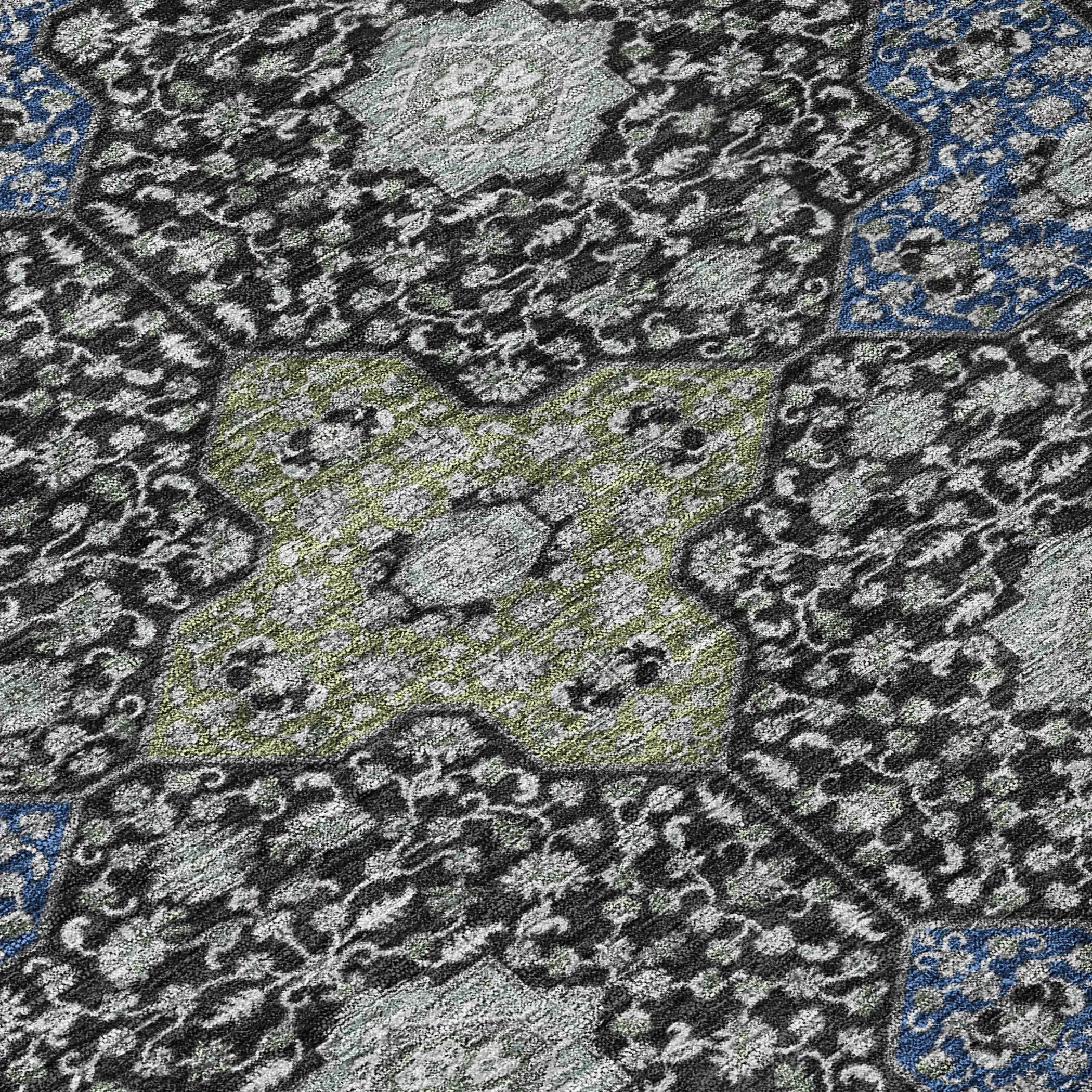 9' X 12' Black And Olive Green Damask Washable Indoor Outdoor Area Rug Homeroots Outdoor