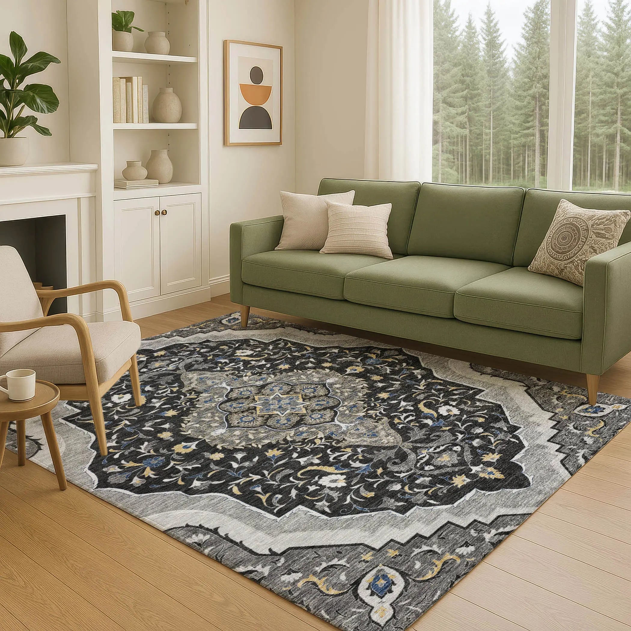 9' X 12' Black And Orange Medallion Washable Indoor Outdoor Area Rug Homeroots Outdoor