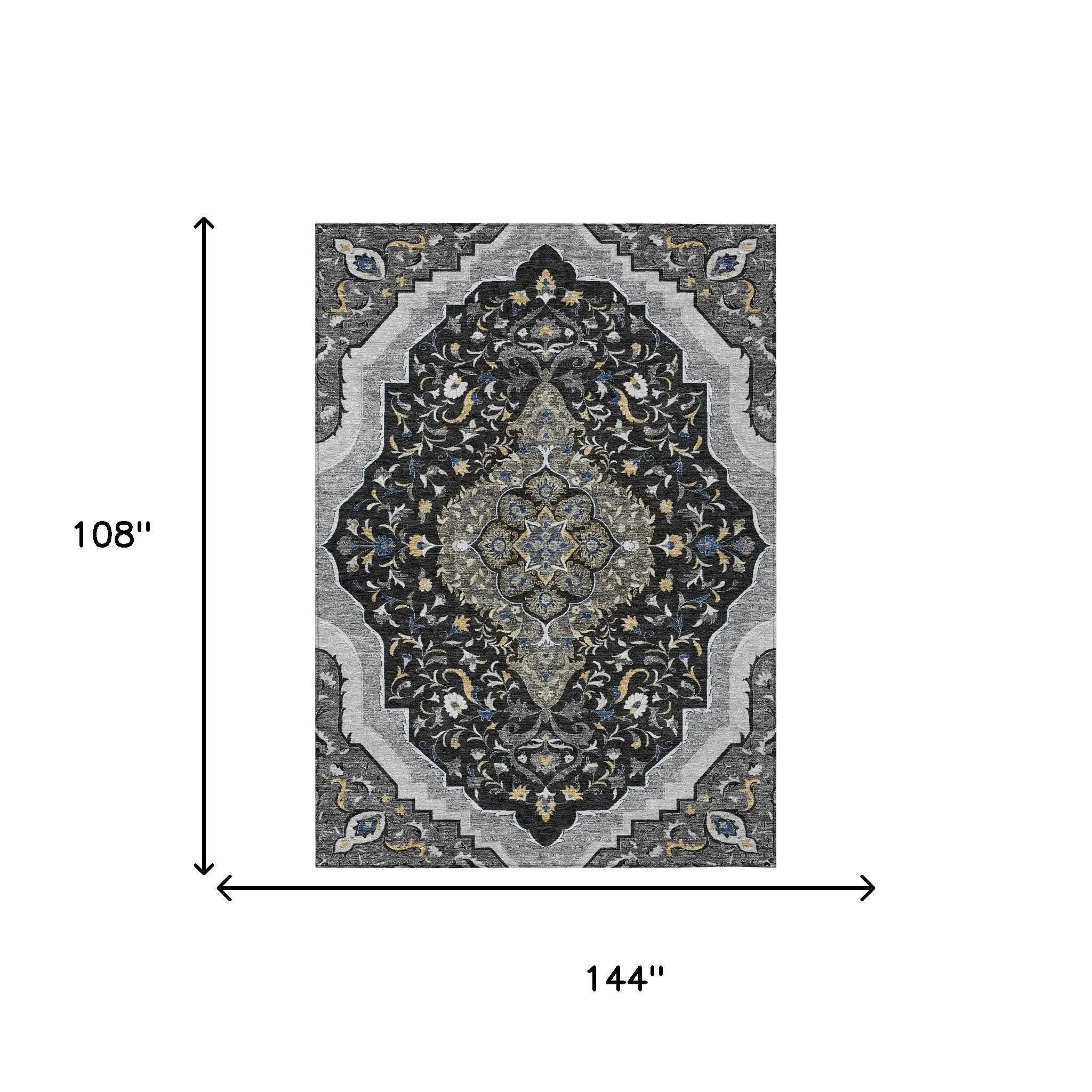 9' X 12' Black And Orange Medallion Washable Indoor Outdoor Area Rug Homeroots Outdoor