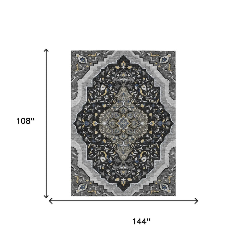 9' X 12' Black And Orange Medallion Washable Indoor Outdoor Area Rug Homeroots Outdoor