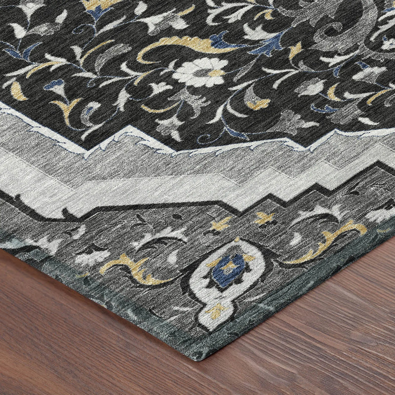 9' X 12' Black And Orange Medallion Washable Indoor Outdoor Area Rug Homeroots Outdoor