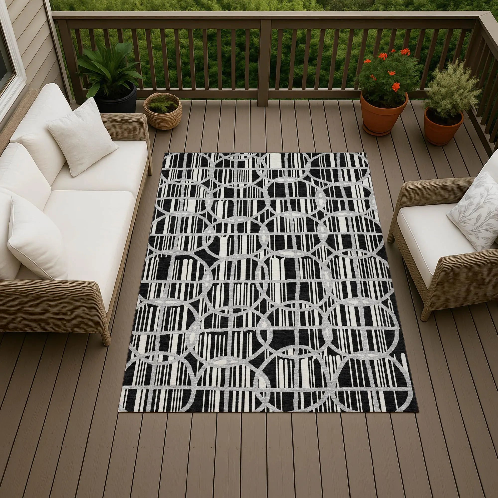 9' X 12' Black And Pewter Geometric Washable Indoor Outdoor Area Rug Homeroots Outdoor