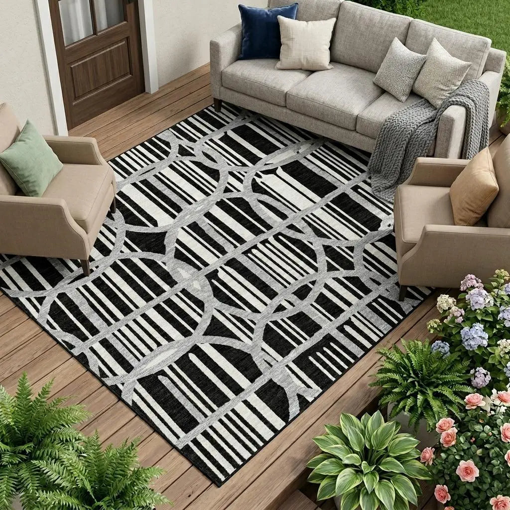 9' X 12' Black And Pewter Geometric Washable Indoor Outdoor Area Rug Homeroots Outdoor