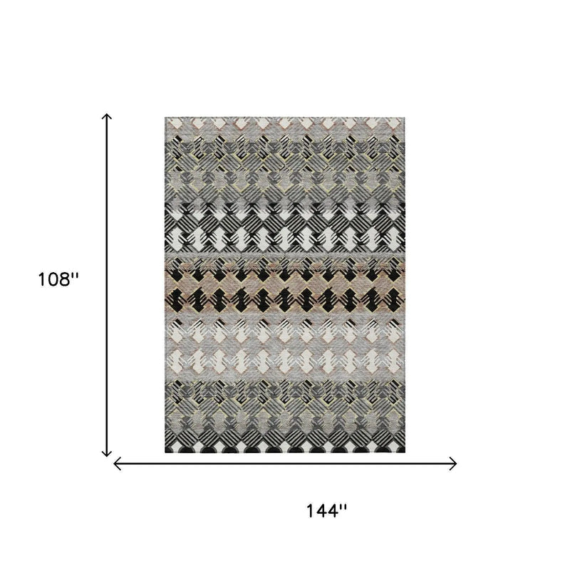 9' X 12' Black And Pewter Striped Washable Indoor Outdoor Area Rug Homeroots Outdoor