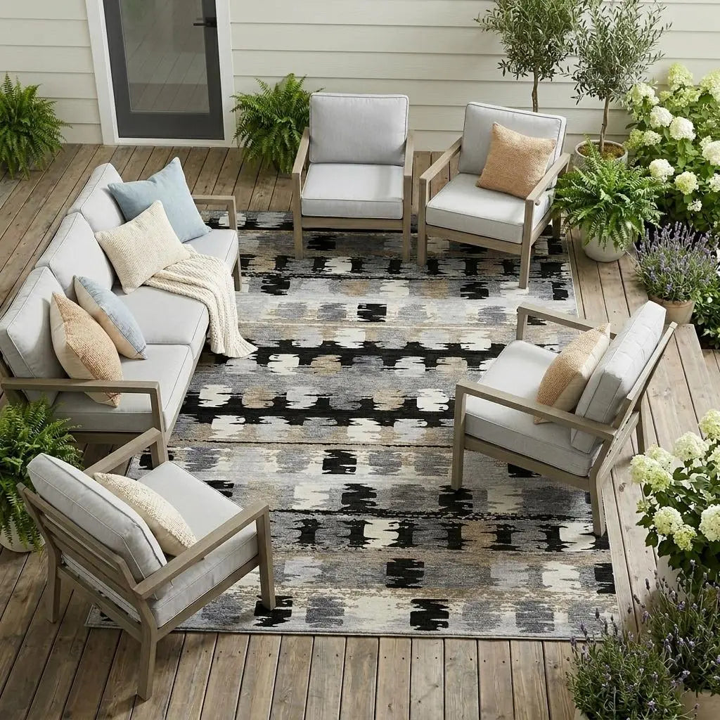 9' X 12' Black And Purple Abstract Washable Indoor Outdoor Area Rug Homeroots Outdoor