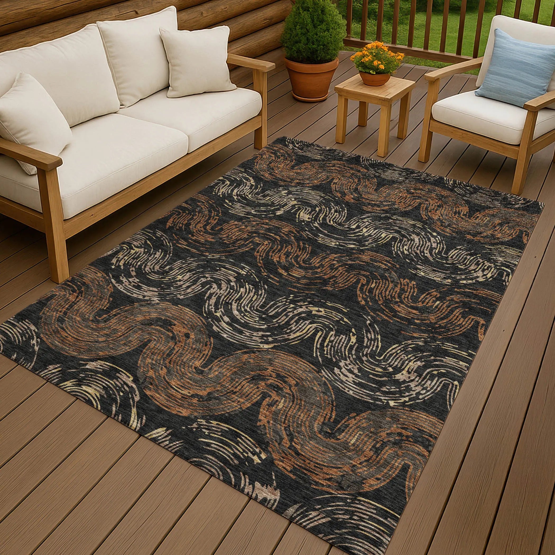 9' X 12' Black And Rust Abstract Washable Indoor Outdoor Area Rug Homeroots Outdoor