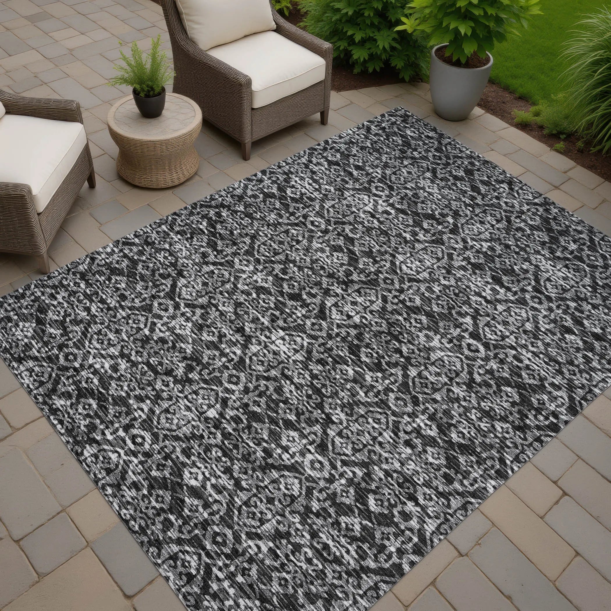 9' X 12' Black And Saffron Oriental Washable Indoor Outdoor Area Rug Homeroots Outdoor