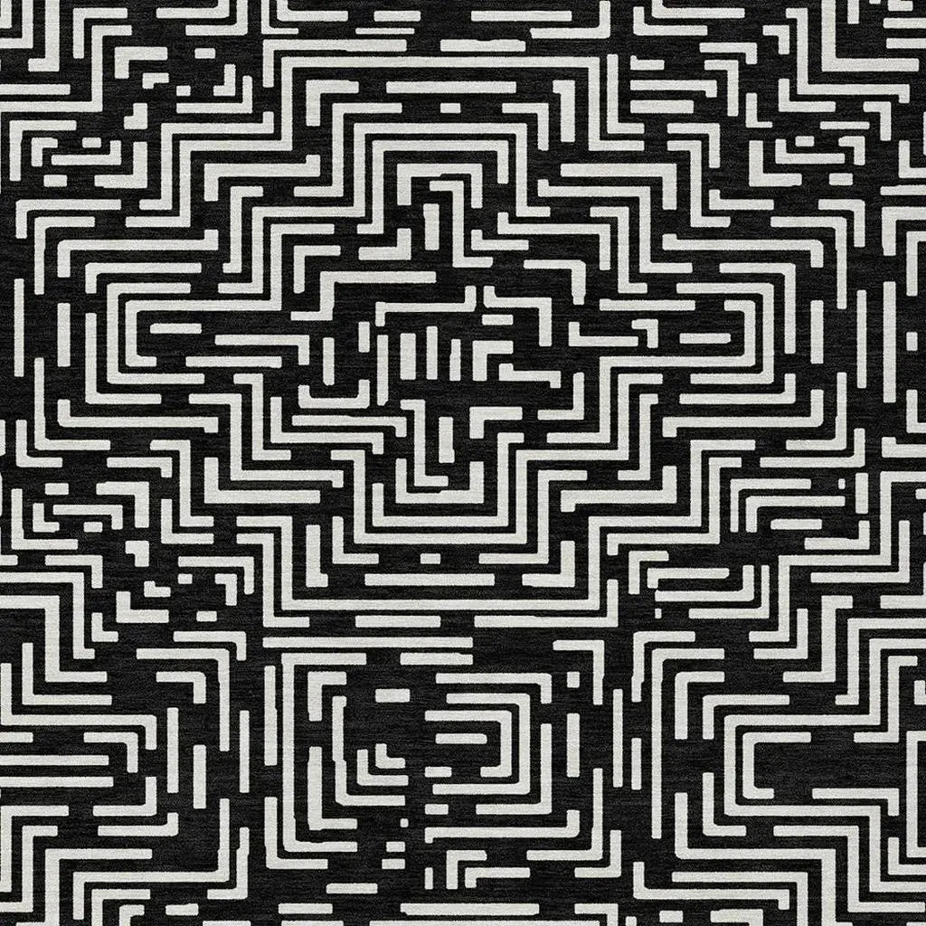 9' X 12' Black And Silver Geometric Washable Indoor Outdoor Area Rug Homeroots Outdoor
