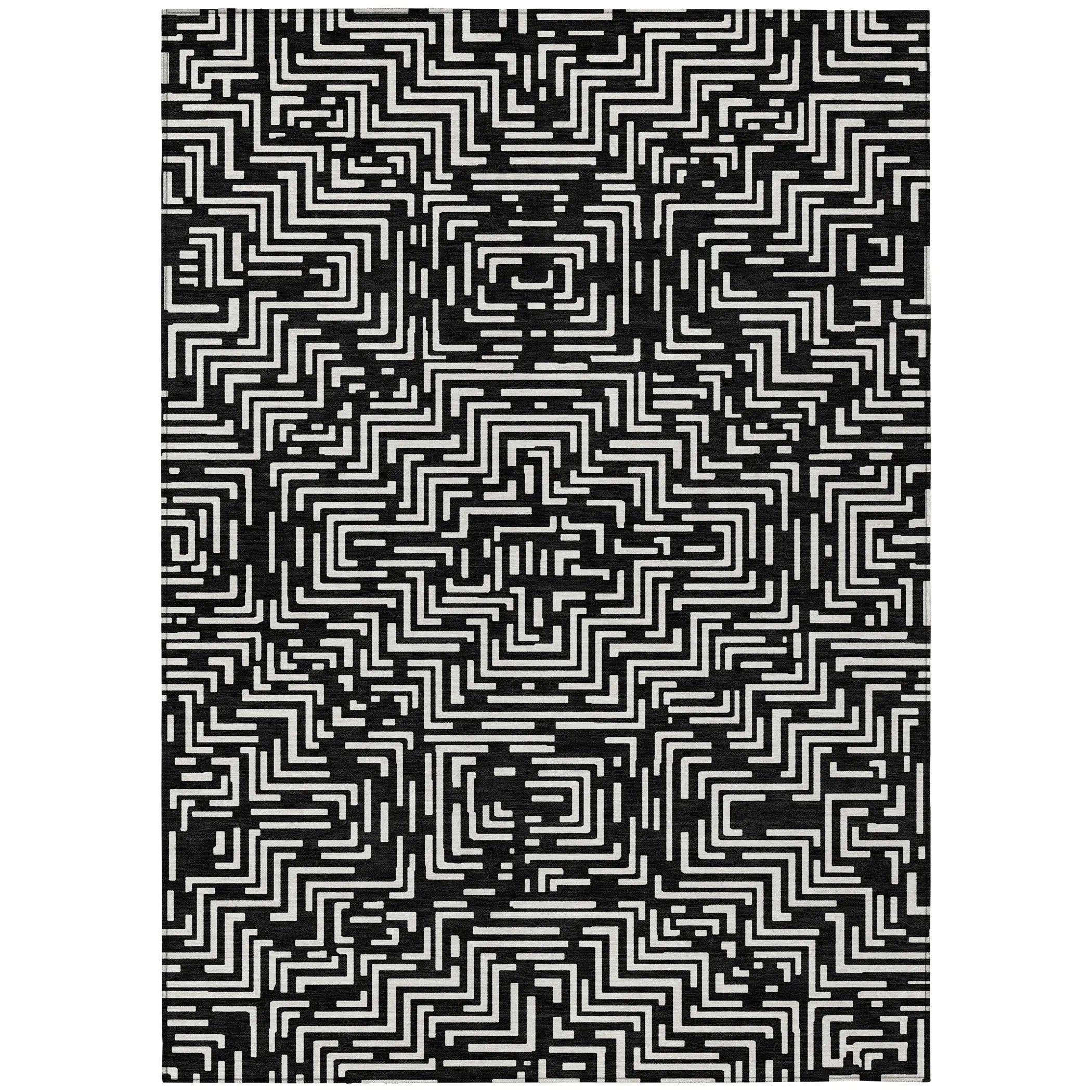 9' X 12' Black And Silver Geometric Washable Indoor Outdoor Area Rug Homeroots Outdoor