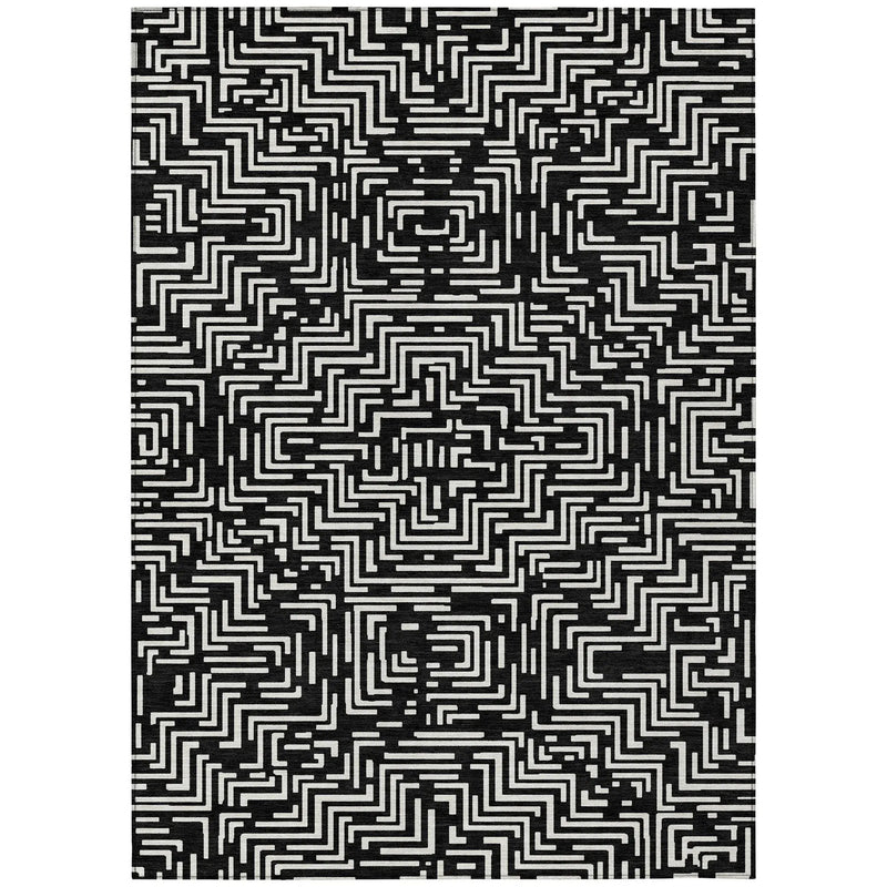 9' X 12' Black And Silver Geometric Washable Indoor Outdoor Area Rug Homeroots Outdoor