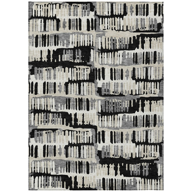 9' X 12' Black And Taupe Abstract Washable Indoor Outdoor Area Rug Homeroots Outdoor